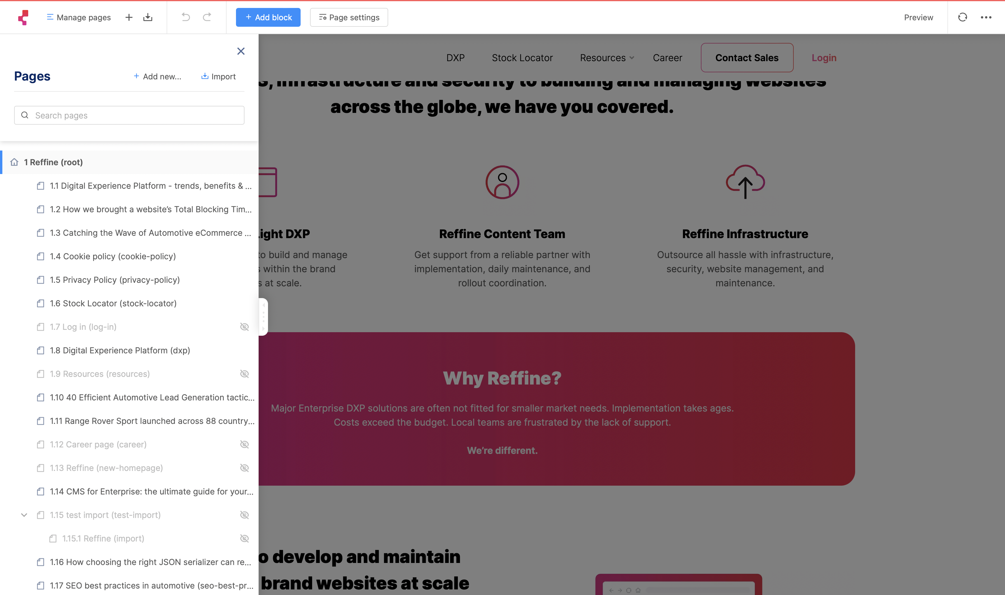 screenshot of Reffine DXP